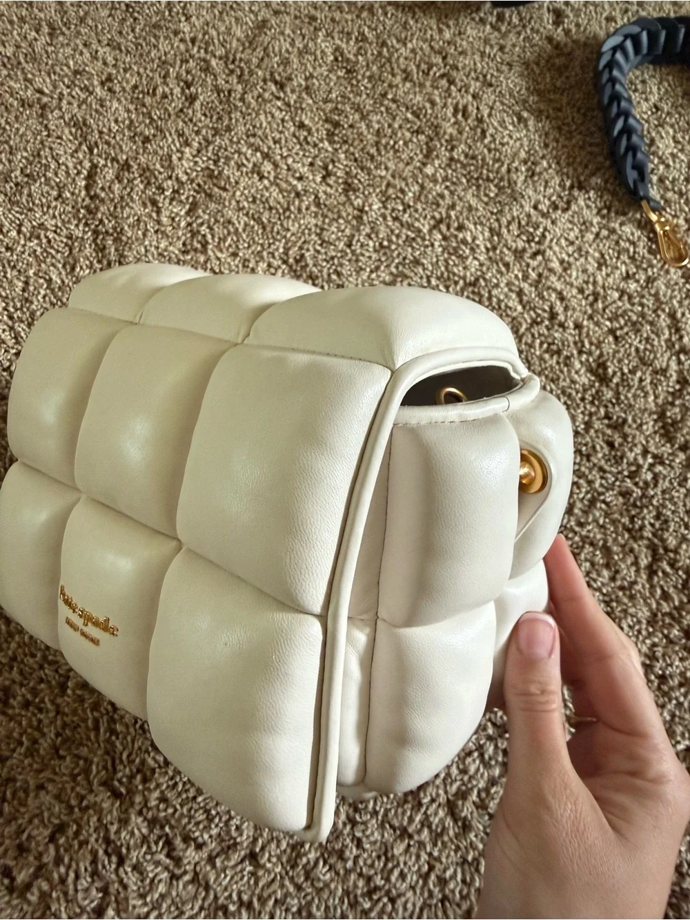 kate spade Ivory Quilted Shoulder Bag with navy  Strap and Chain